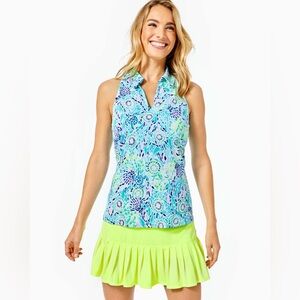 Lilly Pulitzer Luxeletic SPF 50 Lakelyn Bra Polo Top in Open Water Print Size XS
